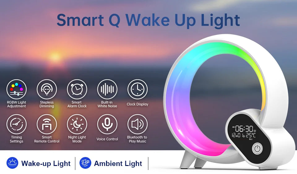 Novelty Smart Q Wake Up Light Ambient Light And Wake-Up Night Light Dimmable Wake-up For Children Bedroom Decorative Birthday Gi