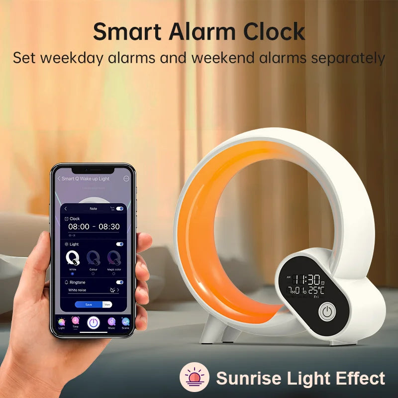 Novelty Smart Q Wake Up Light Ambient Light And Wake-Up Night Light Dimmable Wake-up For Children Bedroom Decorative Birthday Gi